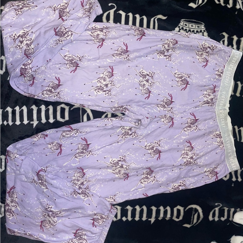 Victoria secret Purple Pajama Pants with sparkly band with reindeer Print & bows